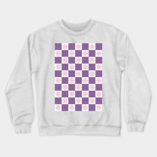 Retro Purple, Pink Checkered Floral Pattern Crewneck Sweatshirt